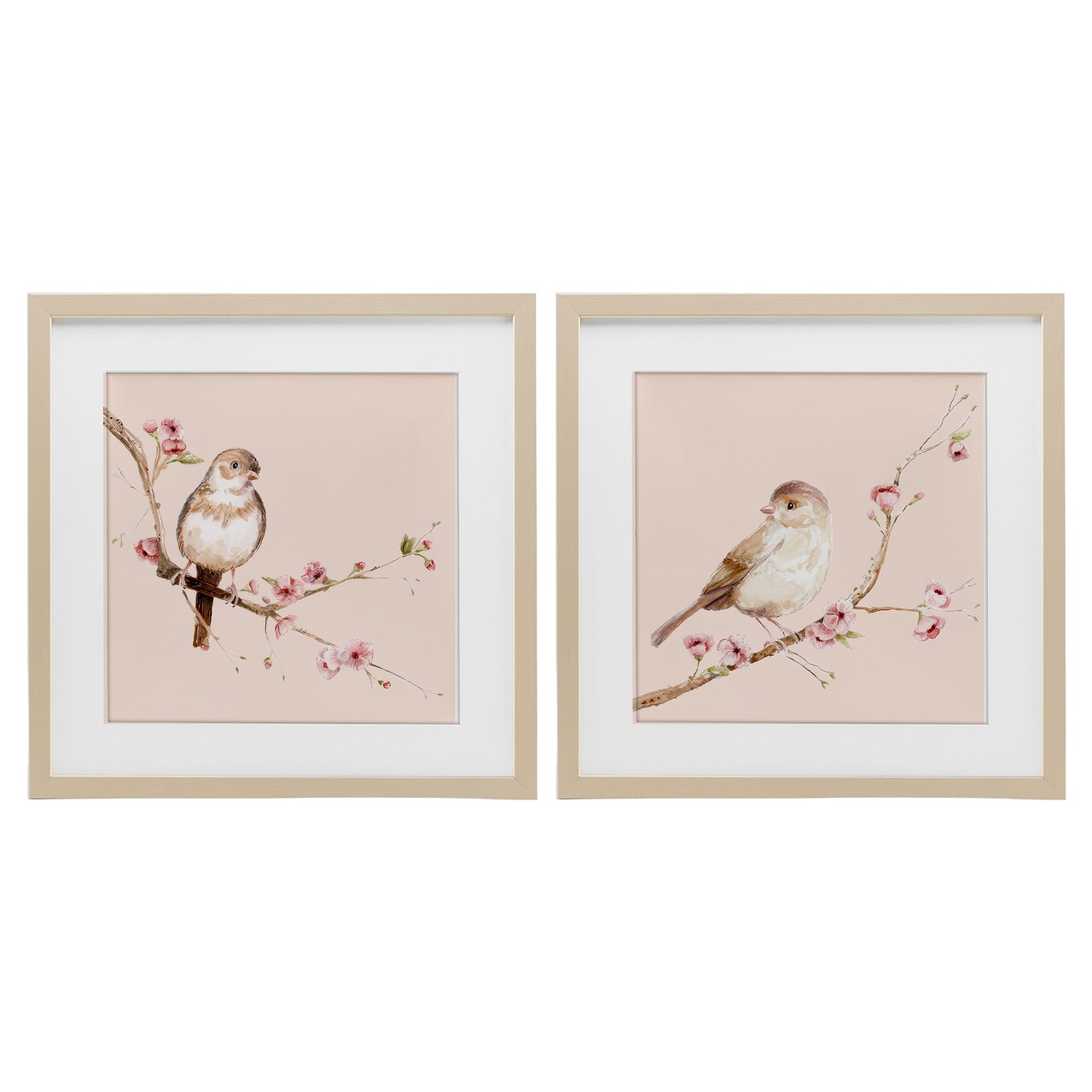 Stupell Industries Sweetest Brown Birds Branch 2pc Framed Print Under Glass Set, design by Lisa Wehmeyer